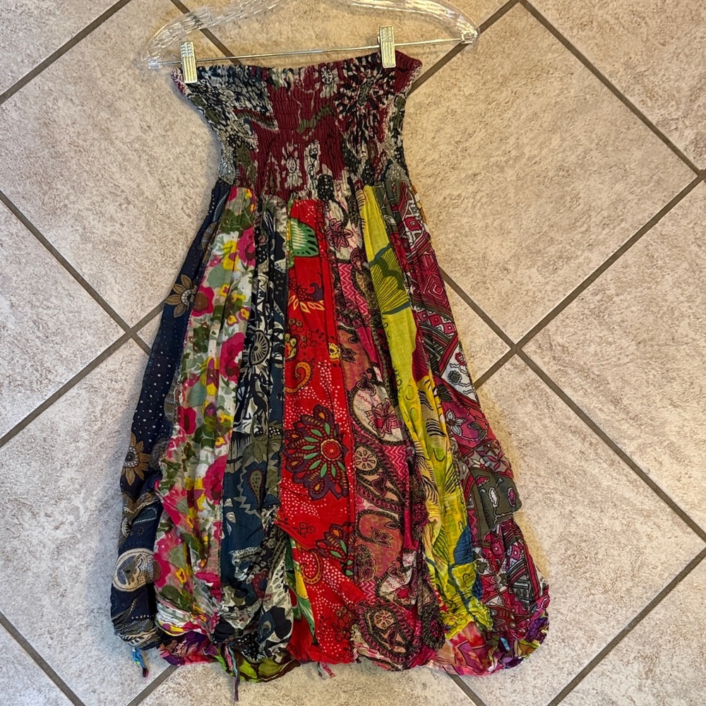Silly Yeti Multicolor Patterned Skirt/Strapless Dress